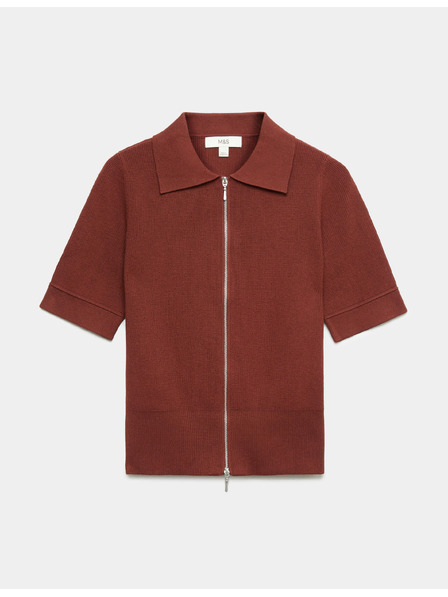 Marks & Spencer Kardigan s golierom, so zapínaním na zips a úzkym stihom Marks & Spencer hnedá
