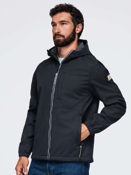 Ombre Clothing Pánska bunda SOFTSHELL s fleecovou podšívkou a kapucňou – čierna V2 OM-JANP-0292 Ombre Clothing