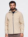 Ombre Clothing Pánska bunda SOFTSHELL s fleecovou podšívkou a kapucňou – piesková V4 OM-JANP-0292 Ombre Clothing