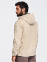Ombre Clothing Pánska bunda SOFTSHELL s fleecovou podšívkou a kapucňou – piesková V4 OM-JANP-0292 Ombre Clothing