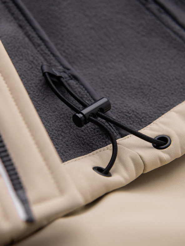 Ombre Clothing Pánska bunda SOFTSHELL s fleecovou podšívkou a kapucňou – piesková V4 OM-JANP-0292 Ombre Clothing