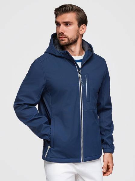 Ombre Clothing Pánska bunda SOFTSHELL s fleecovou podšívkou a kapucňou – tmavě modrá V5 OM-JANP-0292 Ombre Clothing