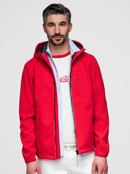 Ombre Clothing Pánska bunda SOFTSHELL s fleecovou podšívkou a kapucňou – červená V6 OM-JANP-0292 Ombre Clothing