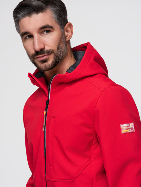 Ombre Clothing Pánska bunda SOFTSHELL s fleecovou podšívkou a kapucňou – červená V6 OM-JANP-0292 Ombre Clothing