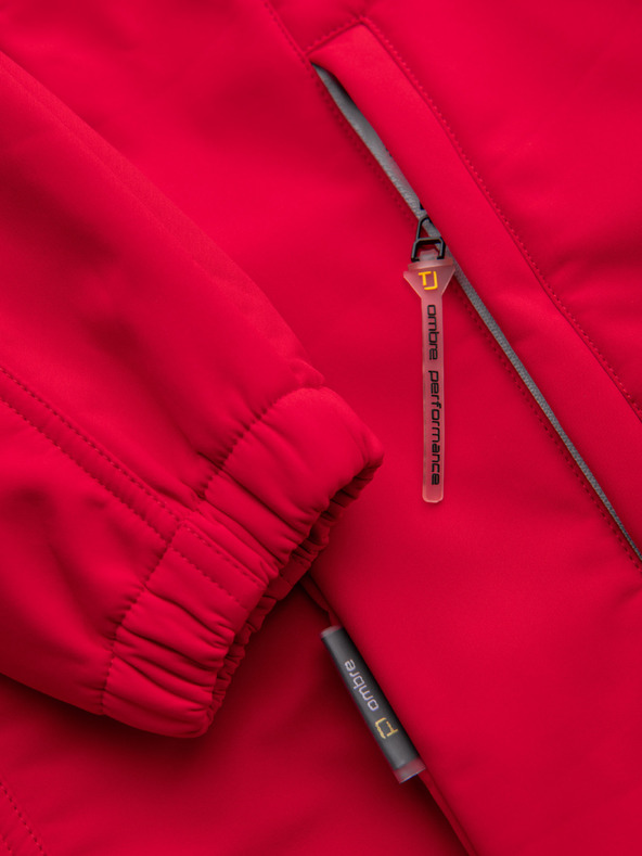 Ombre Clothing Pánska bunda SOFTSHELL s fleecovou podšívkou a kapucňou – červená V6 OM-JANP-0292 Ombre Clothing