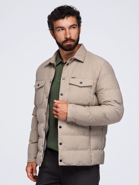 Ombre Clothing Pánska prešívaná košeľová bunda s klasickým golierom – čierna V1 OM-JALP-0256 Ombre Clothing