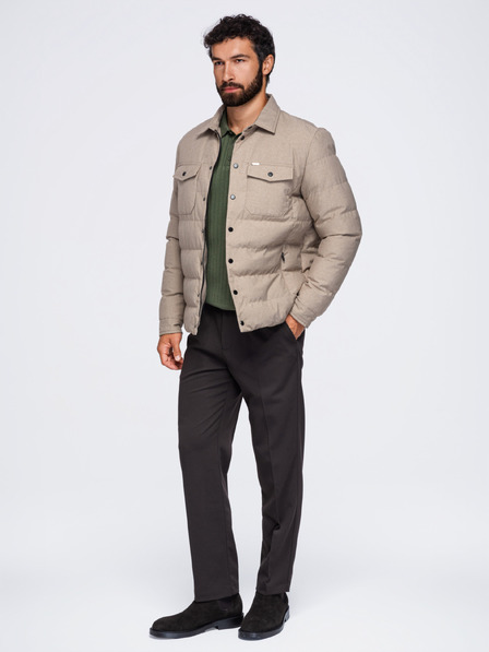 Ombre Clothing Pánska prešívaná košeľová bunda s klasickým golierom – čierna V1 OM-JALP-0256 Ombre Clothing