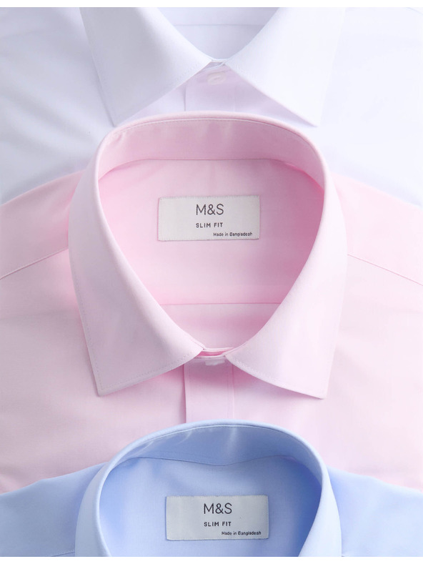 Marks & Spencer Košeľa úzkeho strihu s dlhým rukávom, ľahké žehlenie, 3 ks Marks & Spencer modrá