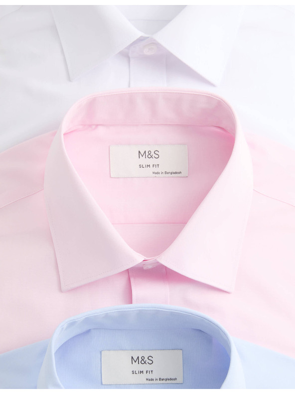 Marks & Spencer Košeľa úzkeho strihu s dlhým rukávom, ľahké žehlenie, 3 ks Marks & Spencer modrá