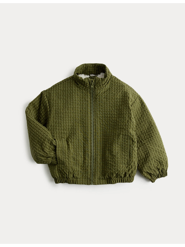 Marks & Spencer Kockovaná bunda bomber s podšívkou z umelej kožušiny (2–8 rokov) Marks & Spencer zelená