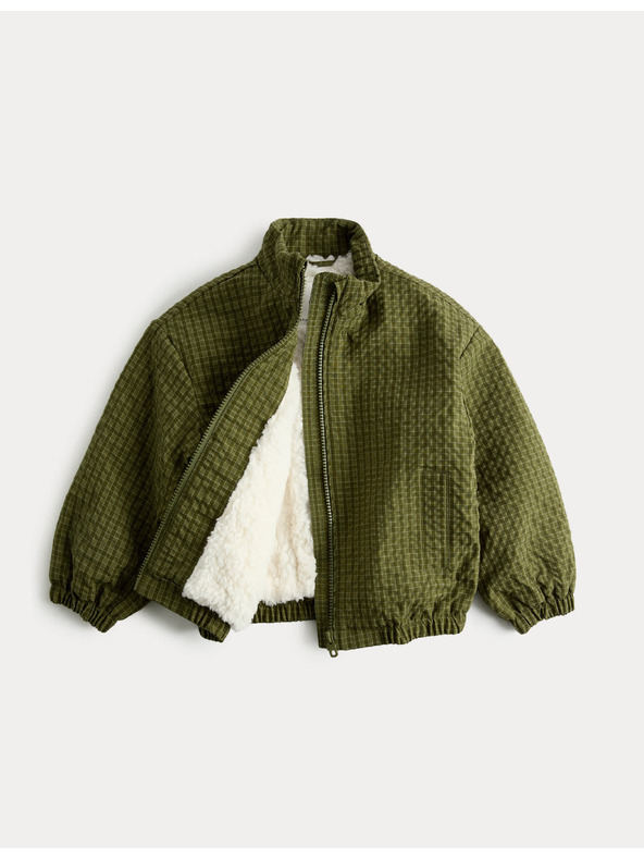 Marks & Spencer Kockovaná bunda bomber s podšívkou z umelej kožušiny (2–8 rokov) Marks & Spencer zelená
