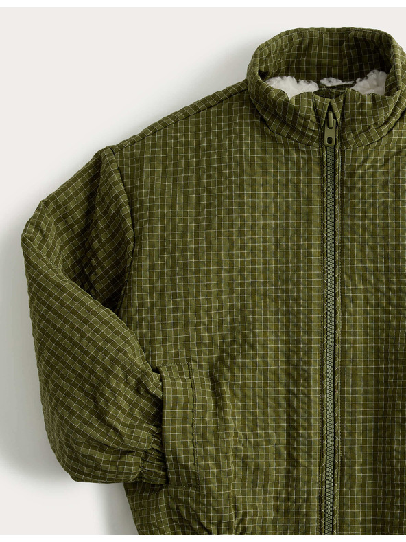 Marks & Spencer Kockovaná bunda bomber s podšívkou z umelej kožušiny (2–8 rokov) Marks & Spencer zelená