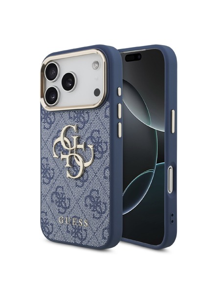 Guess Guess PU Leather 4G Metal Logo Gold Frame Zadný Kryt pre iPhone 18 Pro Blue