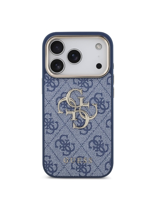Guess Guess PU Leather 4G Metal Logo Gold Frame Zadný Kryt pre iPhone 18 Pro Blue