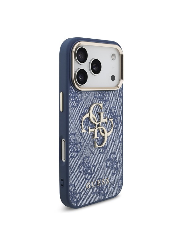 Guess Guess PU Leather 4G Metal Logo Gold Frame Zadný Kryt pre iPhone 18 Pro Blue