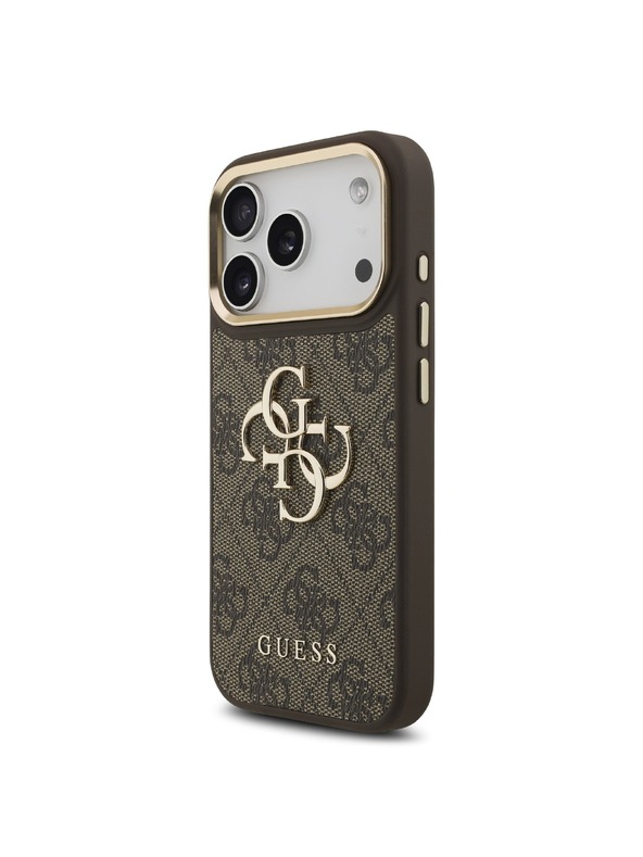 Guess Guess PU Leather 4G Metal Logo Gold Frame Zadný Kryt pre iPhone 18 Pro Brown