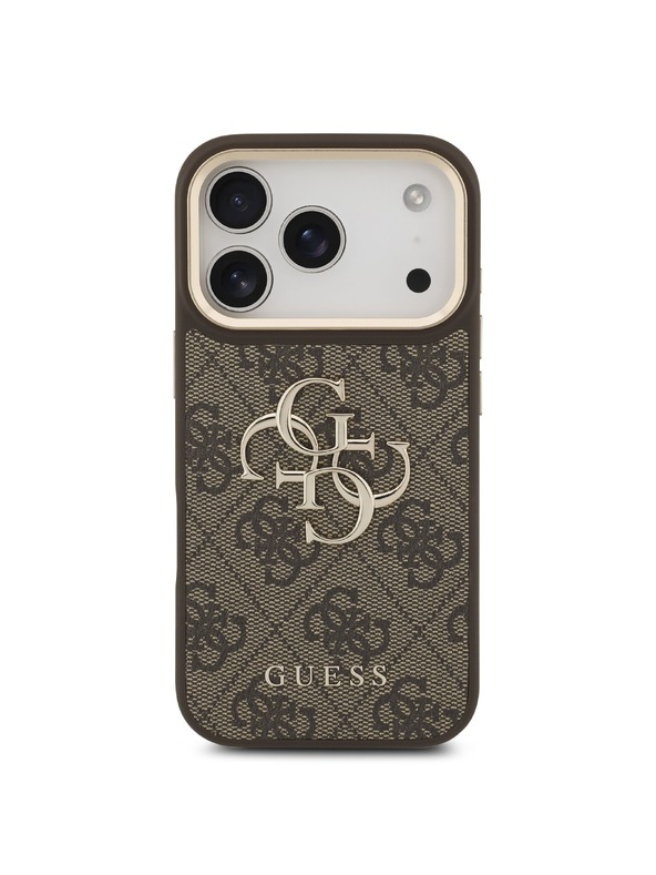 Guess Guess PU Leather 4G Metal Logo Gold Frame Zadný Kryt pre iPhone 18 Pro Brown