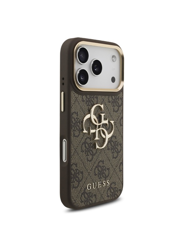 Guess Guess PU Leather 4G Metal Logo Gold Frame Zadný Kryt pre iPhone 18 Pro Brown