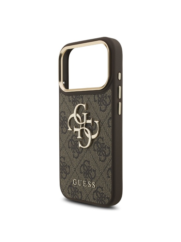 Guess Guess PU Leather 4G Metal Logo Gold Frame Zadný Kryt pre iPhone 18 Pro Brown