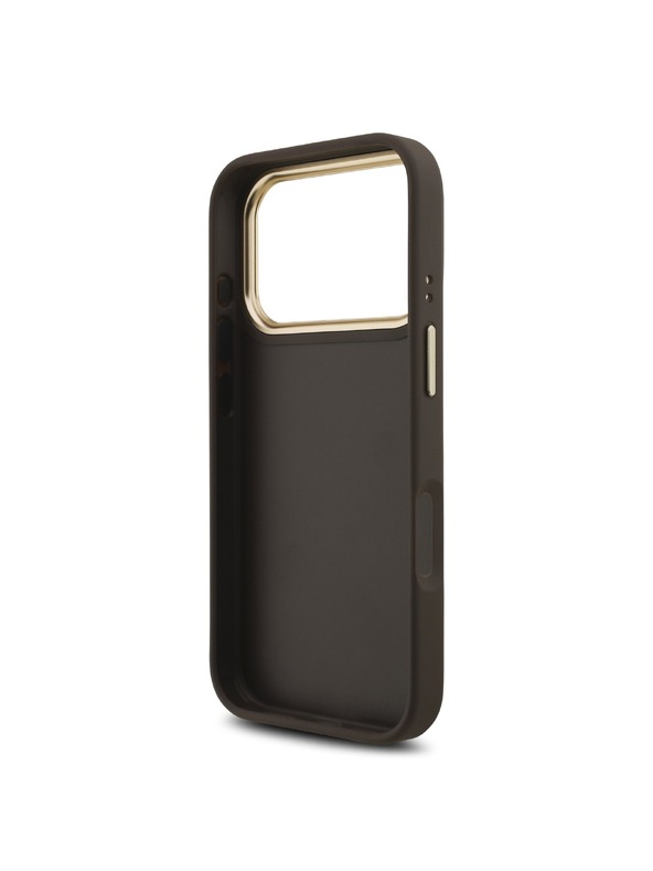 Guess Guess PU Leather 4G Metal Logo Gold Frame Zadný Kryt pre iPhone 18 Pro Brown