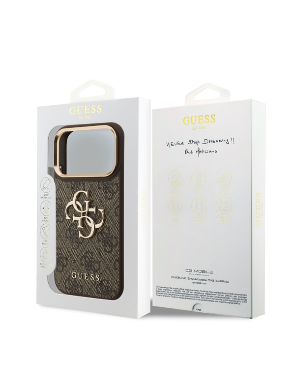Guess Guess PU Leather 4G Metal Logo Gold Frame Zadný Kryt pre iPhone 18 Pro Brown