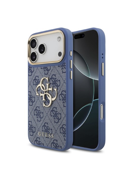 Guess Guess PU Leather 4G Metal Logo Gold Frame Zadný Kryt pre iPhone 18 Pro Max Blue
