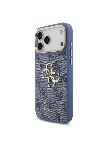 Guess Guess PU Leather 4G Metal Logo Gold Frame Zadný Kryt pre iPhone 18 Pro Max Blue