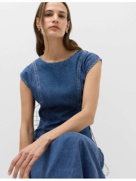Marks & Spencer Džínsové púzdrové midi šaty z čistej bavlny Marks & Spencer námornícka modrá