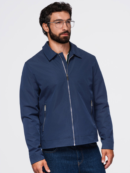Ombre Clothing Pánska ľahká prechodná bunda na zips s klasickým golierom – tmavě modrá V1 OM-JANP-0224 Ombre Clothing