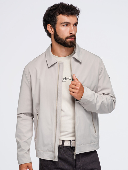 Ombre Clothing Pánska ľahká prechodná bunda na zips s klasickým golierom – sivobéžová V2 OM-JANP-0224 Ombre Clothing