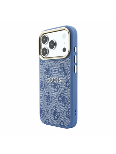 Guess Guess PU Leather 4G Gold Frame Embossed MagSafe Zadný Kryt pre iPhone 18 Pro Blue