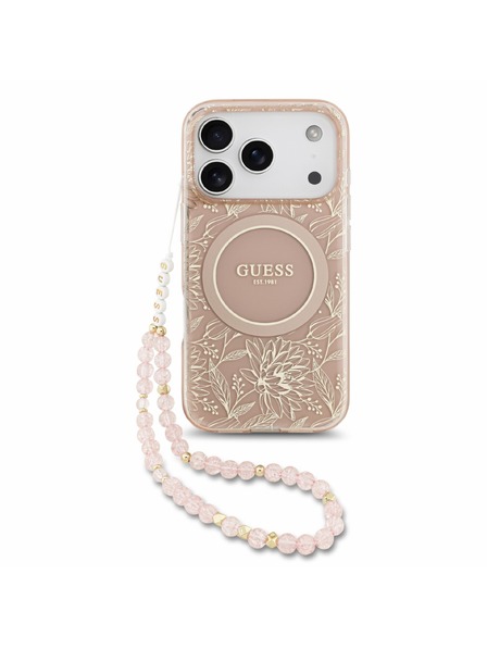 Guess Guess IML Flowers Allover Strap MagSafe Zadný Kryt pre iPhone 18 Pro Pink