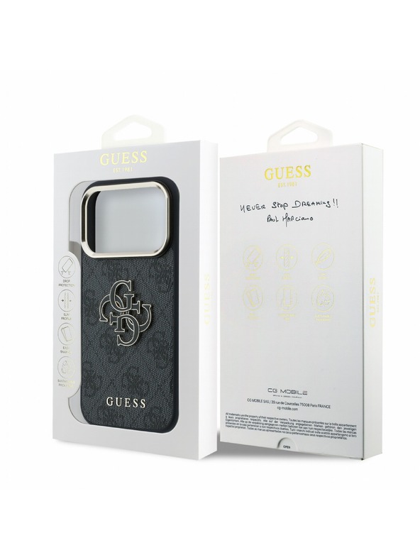 Guess Guess PU 4G Resin Metal Logo Zadný Kryt pre iPhone 18 Pro Black