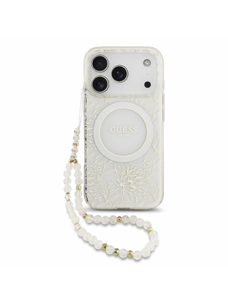 Guess Guess IML Flowers Allover Strap MagSafe Zadný Kryt pre iPhone 18 Pro White