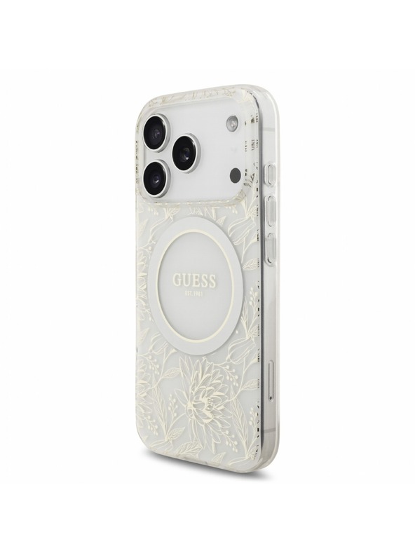 Guess Guess IML Flowers Allover Strap MagSafe Zadný Kryt pre iPhone 18 Pro White