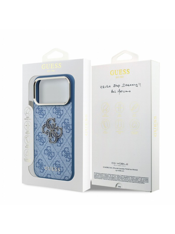 Guess Guess PU 4G Resin Metal Logo Zadný Kryt pre iPhone 18 Pro Blue