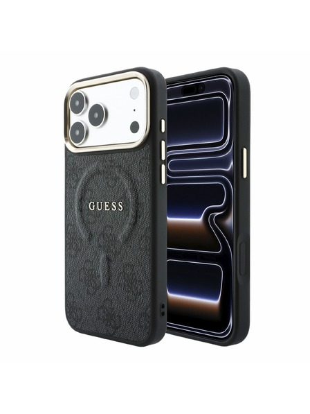 Guess Guess PU Leather 4G Gold Frame Embossed MagSafe Zadný Kryt pre iPhone 18 Pro Black