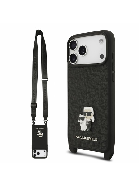 Karl Lagerfeld Karl Lagerfeld Saffiano Crossbody Popruh Karl and Choupette Kryt pre iPhone 18 Pro Black