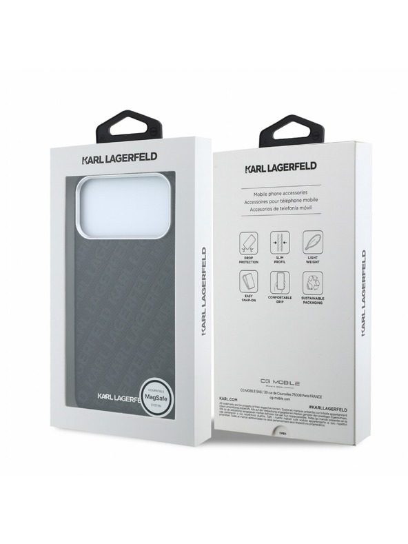 Karl Lagerfeld Karl Lagerfeld PU Grained Allover Semi Wrap Magsafe Zadný Kryt pre iPhone 18 Pro Black