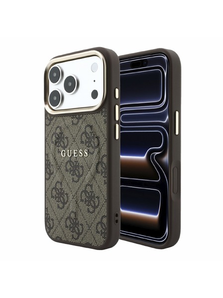 Guess Guess PU Leather 4G Gold Frame Embossed MagSafe Zadný Kryt pre iPhone 18 Pro Max Brown