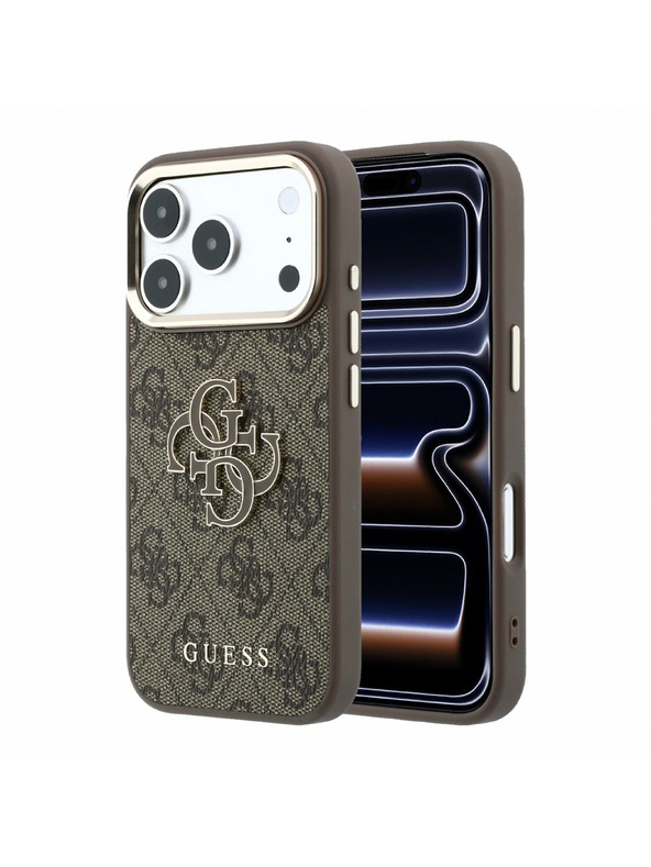Guess Guess PU 4G Resin Metal Logo Zadný Kryt pre iPhone 18 Pro Max Brown