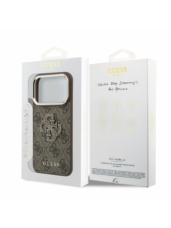 Guess Guess PU 4G Resin Metal Logo Zadný Kryt pre iPhone 18 Pro Max Brown