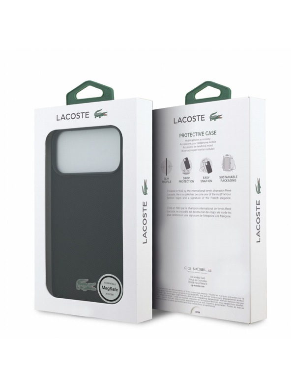 Lacoste Lacoste PVC Iconic Petit Pique Metal Logo MagSafe Zadný Kryt pre iPhone 18 Pro Max Black