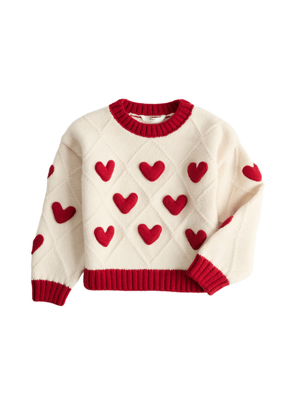 Marks & Spencer Sveter s háčkovaným srdcovým vzorom (2–8 rokov) Marks & Spencer smotanová