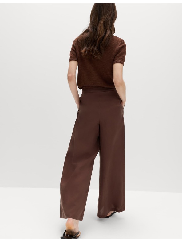 Marks & Spencer Plisované praktické nohavice Palazzo so ľanom Marks & Spencer hnedá