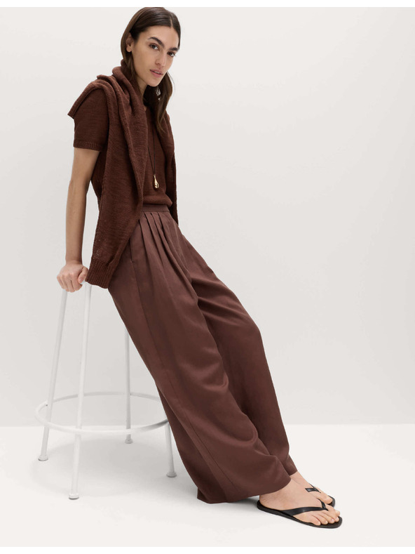 Marks & Spencer Plisované praktické nohavice Palazzo so ľanom Marks & Spencer hnedá