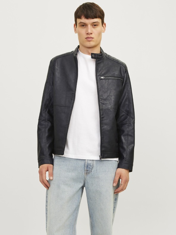 Jack & Jones JJEDYLAN čierna pánska koženková bunda