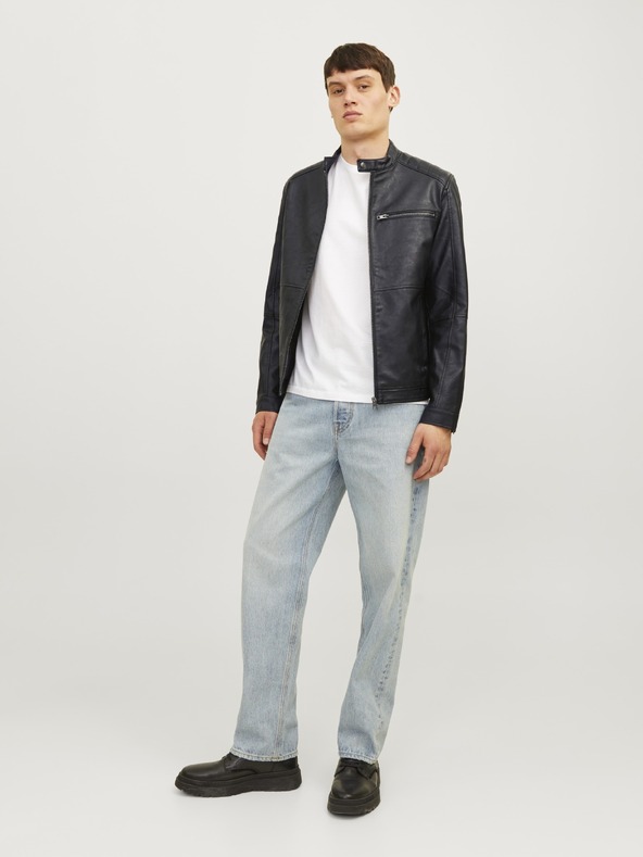 Jack & Jones JJEDYLAN čierna pánska koženková bunda