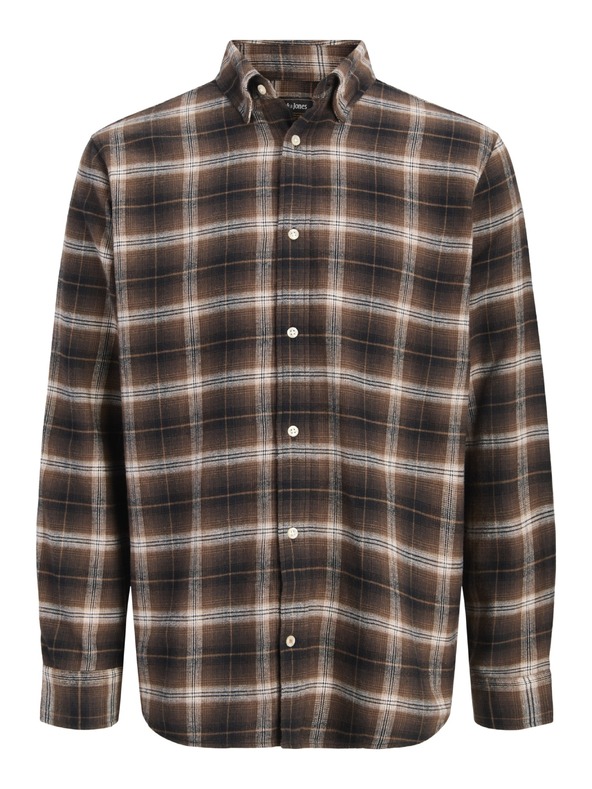 Jack & Jones Flanelová kockovaná pánska košeľa hnedá