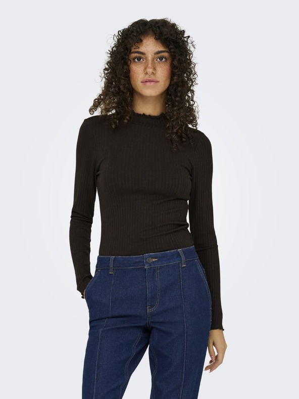 Jacqueline de Yong Top s dlhým rukávom FRANSISKA black coffee